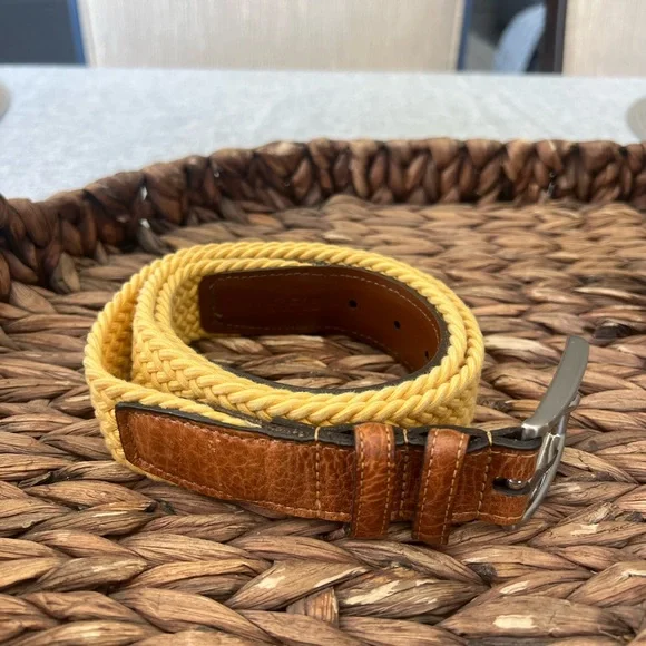 Torino Luxury Woven Leather Belt - Italian Cotton Elastic Belt - Yellow - 36 - Picture 3 of 8